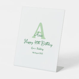 幸せな40th誕生日の緑の名前モノグラムを追加モダン 台座サイン