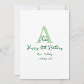幸せな40th誕生日の緑の名前モノグラムを追加モダン 招待状 (裏面)