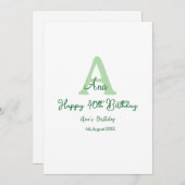 幸せな40th誕生日の緑の名前モノグラムを追加モダン 招待状 (正面/裏面)
