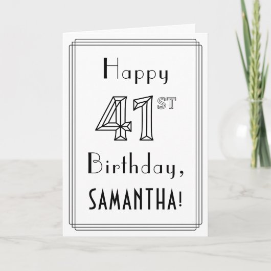 幸せな41番目の誕生日、アールデコスタイル(名前をカスタムする付き) カード (正面)
