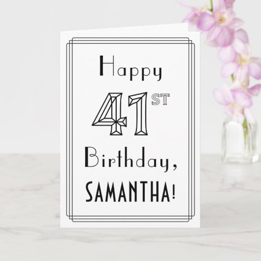 幸せな41番目の誕生日、アールデコスタイル(名前をカスタムする付き) カード (蘭)