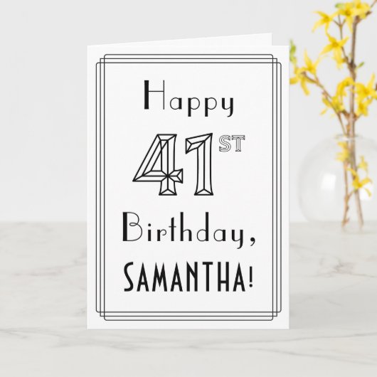 幸せな41番目の誕生日、アールデコスタイル(名前をカスタムする付き) カード (黄色い花)