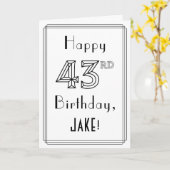 幸せな43番目の誕生日、アールデコスタイルと名前をカスタムする カード (黄色い花)