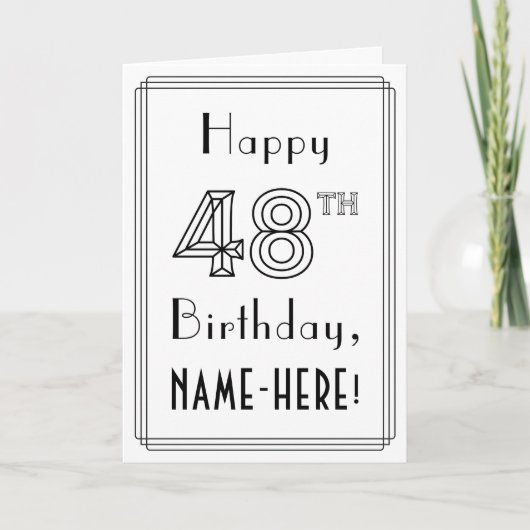 幸せな48誕生日、アールデコスタイル(名前をカスタムする付き) カード (正面)
