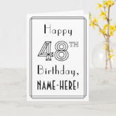 幸せな48誕生日、アールデコスタイル(名前をカスタムする付き) カード (黄色い花)