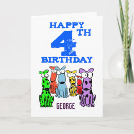 幸せな4th誕生日の漫画の犬(名前)男の子カード カード