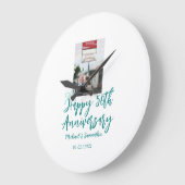 幸せな50周年記念の写真ターコイズの弓の名前だ ラージ壁時計 (傾斜)