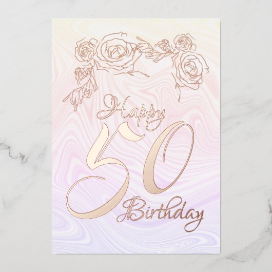 幸せな50誕生日と金ゴールド 箔シーズンカード (正面)