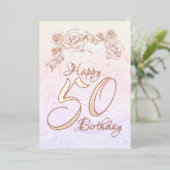 幸せな50誕生日と金ゴールド 箔シーズンカード (立ち正面)