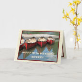 幸せな50誕生日グリーティングカード赤カヌー カード (黄色い花)