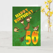 幸せな50誕生日猿がトランジスタを揺れ カード (黄色い花)