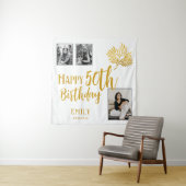 幸せな50誕生日金ゴールドの葉3 Photo Backdrop タペストリー (インサイチュ)