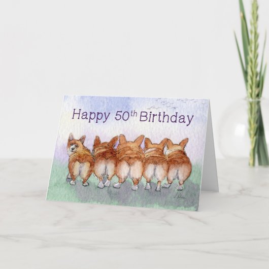 幸せな50誕生日、corgi dogs birthday card カード (正面)