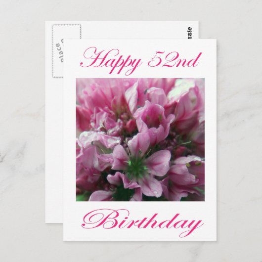 幸せな52誕生日ピンクと緑の花 ポストカード (正面/裏面)