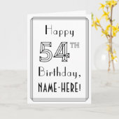 幸せな54番目の誕生日、アールデコスタイルと名前をカスタムする カード (黄色い花)