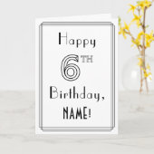 幸せな6番目の誕生日、アールデコスタイルと名前をカスタムする カード (黄色い花)