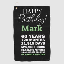 幸せな60番目の誕生日マーク60年の存在素晴らし ゴルフタオル