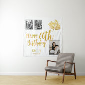 幸せな60誕生日金ゴールドの葉3 Photo Backdrop タペストリー (インサイチュ)