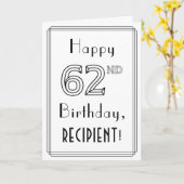 幸せな62番目の誕生日、アールデコスタイルと名前をカスタムする カード (黄色い花)