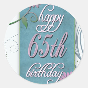 幸せな65歳の誕生日とおもしろい花 ラウンドシール