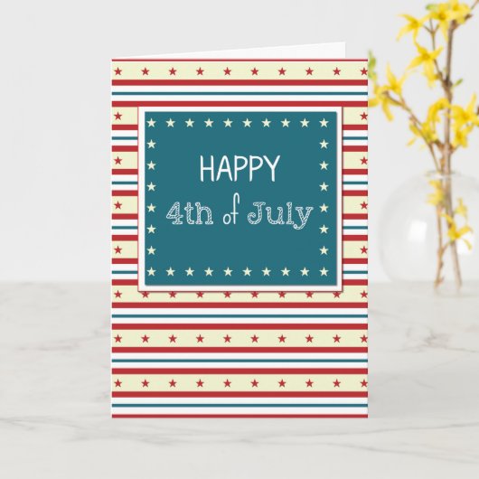 幸せな7月4日の星条旗 カード (黄色い花)