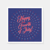 幸せな7月4日スクリプト赤い白い海軍の星 スタンダードカクテルナプキン (正面)