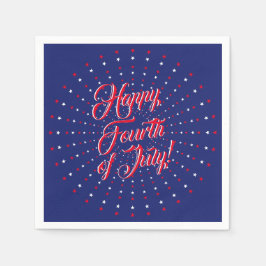 幸せな7月4日スクリプト赤い白い海軍の星 スタンダードカクテルナプキン