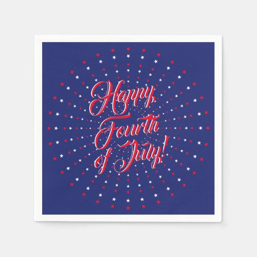 幸せな7月4日スクリプト赤い白い海軍の星 スタンダードカクテルナプキン (正面)