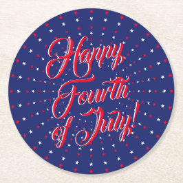 幸せな7月4日スクリプト赤い白い海軍の星 ラウンドペーパーコースター