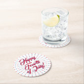 幸せな7月4日スクリプト赤と青の星 ラウンドペーパーコースター (インサイチュ)