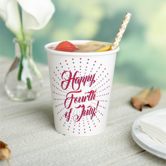幸せな7月4日スクリプト赤と青の星 紙コップ (インサイチュ)