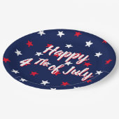 幸せな7月4日スクリプト赤白青星 ペーパープレート (アングル)