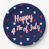 幸せな7月4日スクリプト赤白青星 ペーパープレート (正面)
