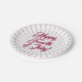 幸せな7月4日スクリプト赤白青星 ペーパープレート (アングル)