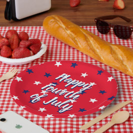 幸せな7月4日スクリプト赤白青星 ペーパープレート