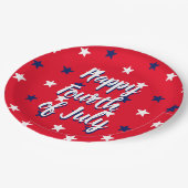 幸せな7月4日スクリプト赤白青星 ペーパープレート (アングル)
