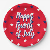 幸せな7月4日スクリプト赤白青星 ペーパープレート (正面)