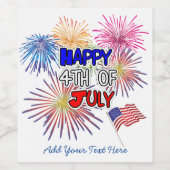 幸せな7月4日パーソナライズされたワインまきらめくたは ワインラベル (シングルラベル)