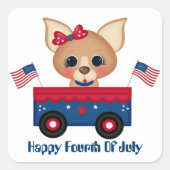 幸せな7月4日犬のメッセージのシールを追加 スクエアシール (正面)
