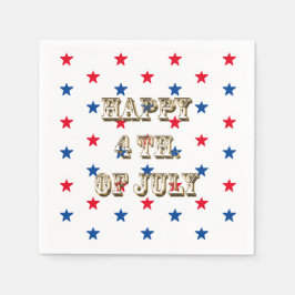 幸せな7月4日金ゴールド赤白青星 スタンダードカクテルナプキン