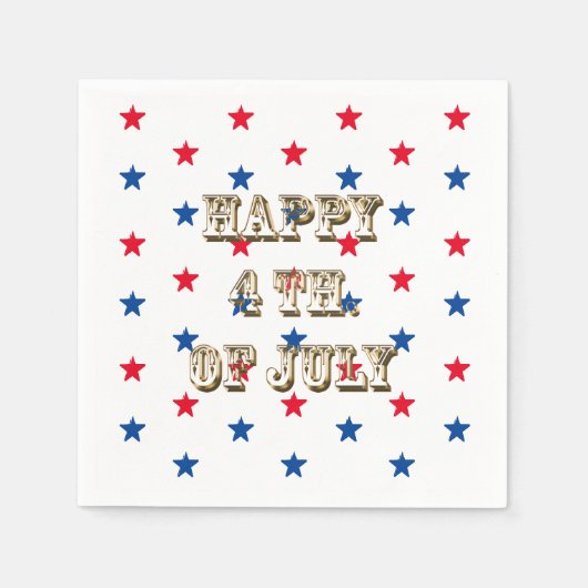 幸せな7月4日金ゴールド赤白青星 スタンダードカクテルナプキン (正面)