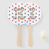 幸せな7月4日金ゴールド赤白青星 ハンドファン (正面&裏面)