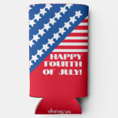 「幸せな7月4日」 おもしろい引用文。夏のパーティー スリム缶クーラー (裏面)