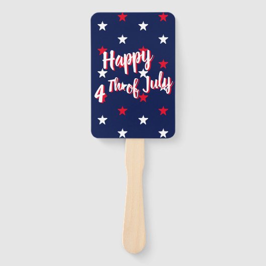 幸せな7月4日、赤い白いネイビーブルーの星 ハンドファン (正面)