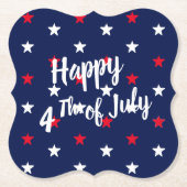 幸せな7月4日、赤い白いネイビーブルーの星 ペーパーコースター (正面)