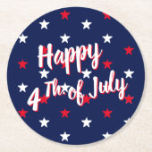 幸せな7月4日、赤い白いネイビーブルーの星 ラウンドペーパーコースター (正面)