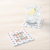 幸せな7月4日、金ゴールド、赤白青星 スクエアペーパーコースター (インサイチュ)