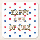 幸せな7月4日、金ゴールド、赤白青星 スクエアペーパーコースター (正面)