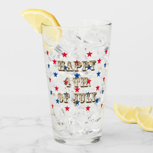 幸せな7月4日、金ゴールド、赤白青星 タンブラーグラス (アイス正面)