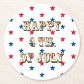 幸せな7月4日、金ゴールド、赤白青星 ラウンドペーパーコースター (正面)
